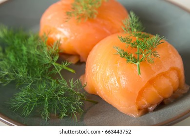 Smoked Salmon, Mousse, Pate With Dill And Lemon. Light White Background. Italian Food