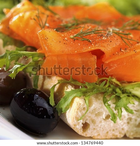 Image, Stock Photo Smoked Salmon on Baguette