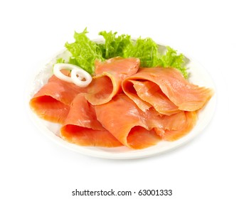 Smoked Salmon On White Plate