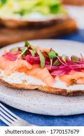 Smoked Salmon Onion Picles And Goat Cheese Crostini, Bruschetta