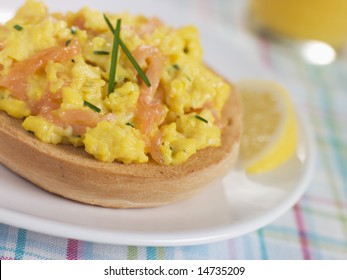 Smoked Salmon Scrambled Egg On A Toasted Bagel