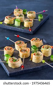 Smoked Salmon Tortilla Rolls (Pinwheels) With Cream Cheese, Cucumber And Capers