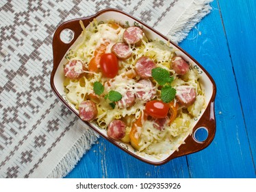 Smoked Sausage Alfredo - Casserole With Pasta And Sauce