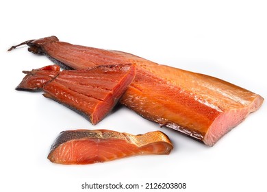 Smoked Sturgeon Fillet Isolated On White Background
