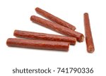 Smoked thin sausages, isolated on white