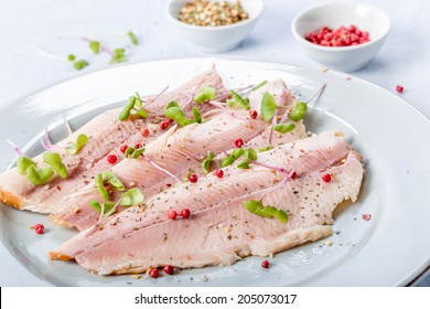 Smoked Trout Fillet With Pink Pepper And Fresh Cress