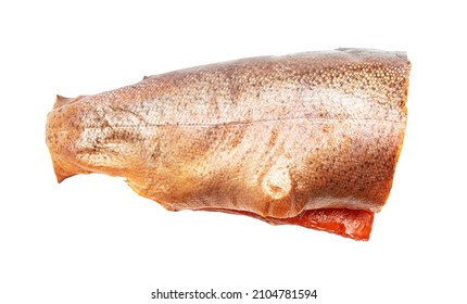 Smoked trout fish isolated on a white background. Close-up