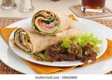 Smoked Turkey And Cheese Wraps On Lettuce