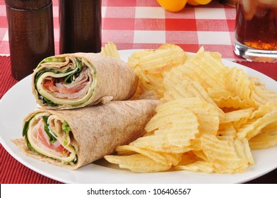 A Smoked Turkey Wrap With Chips