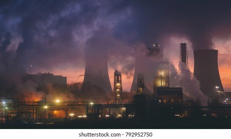 The Smokes And Lights Of Fiddlers Ferry Coal Power Plant In Sunrise, Warrington, Cheshire, England