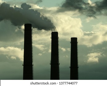 Smokestacks Of Garbage Incinerator Contaminated Air 