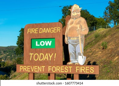 Smokey Bear Low Fire Danger Sign Is A Part Of Wildfire Prevention Campaign Public Service Advertising Campaign - California, USA - January, 2020