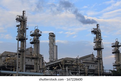 Smoking Coal Used Power Station In China Hong Kong With The Beautiful Blue Sky Horizontal Background