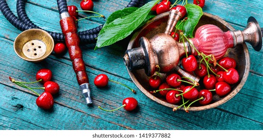 Smoking Hookah.Fruit Shisha.Eastern Smoking Nargile With Cherry Flavor.Hookah Tobacco With Cherry Flavor