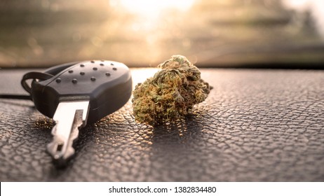 Smoking Marijuana And Driving Car Concept. 