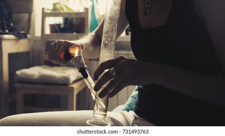 Smoking Medical Marijuana Through Bong Closeup Stock Photo 731493763 ...