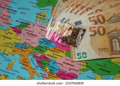 Smoking Mixture And Money On The Map Of Europe.