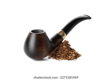 Smoking pipe and tobacco isolated on white background