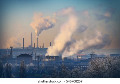 Smoking stack from lignite combined heat and power plant plant (Pilsen). Digital artwork on air pollution and climate change theme. Power and fuel generation in Czech Republic, European Union. - Shutterstock ID 546708259