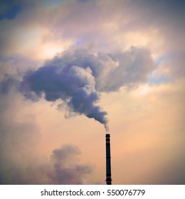 Smoking Stack From Lignite Power Plant. Digital Artwork On Air Pollution And Climate Change Theme. Industrial Background.