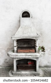 Smoky Antique Brick Oven Outdoor With Ashes Inside. Old Garden Heater. Grill Usable For BBQ. Patio Vienna, Austria