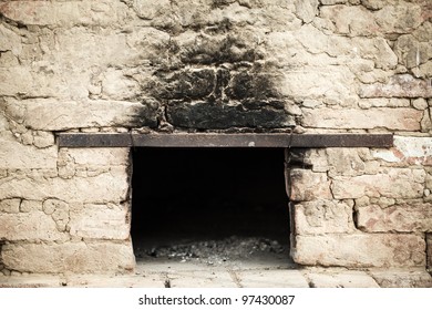 Smoky Antique Brick Oven Outdoor With Ashes Inside