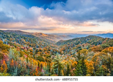 Smoky Mountains National Park, Tennessee, USA Autumn Landscape At Newfound Gap.