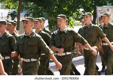 SMOLENSK, RUSSIA - About 2011. Men In Russian Military Uniform Marching. 