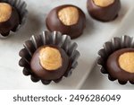 Smooth and Creamy Buckeye Chocolate and Peanut Butter Candies Chocolates on White Background