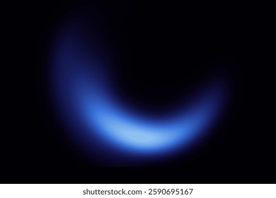 A smooth, diffused blue light gently spreads across the black background, creating a soft glowing effect. The gradient arc resembles a mysterious celestial phenomenon.