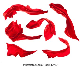 Smooth Elegant Red Satin Cloth Collection Isolated On White Background