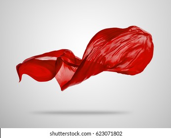 Smooth Elegant Red Transparent Cloth Separated On Grey Background. Texture Of Flying Fabric.