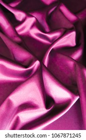 
Smooth Elegant Wavy Hot Pink Satin Silk Luxury Cloth Fabric Texture, Abstract Background Design. Copy Space.