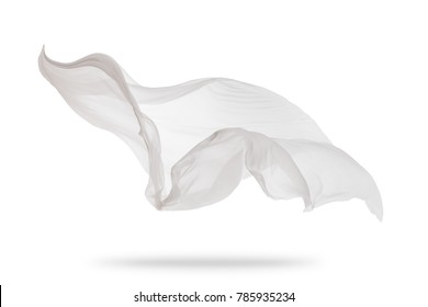 Smooth elegant white transparent cloth separated on white background. Texture of flying fabric. Very high resolution image