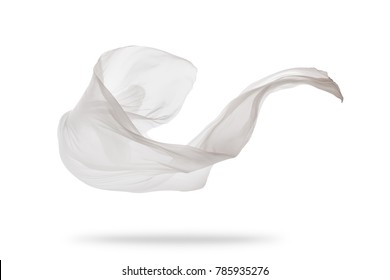 Smooth elegant white transparent cloth separated on white background. Texture of flying fabric. Very high resolution image