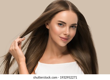 Smooth long hair woman beautiful portrait