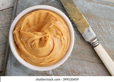 smooth peanut butter in dish