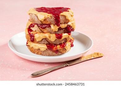 smooth peanut butter and jam bread toast, american traditional sandwich - Powered by Shutterstock