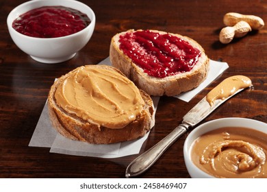 smooth peanut butter and jam bread toast, american traditional sandwich - Powered by Shutterstock