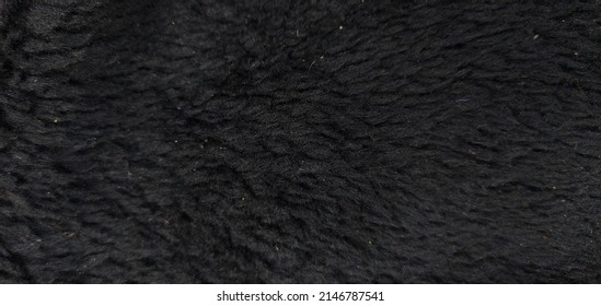 Smooth Soft Dirty Black Color Furry, Fluffy And Hairy Artificial Sheep Skin Plush Fur Wool Rug Texture Cloth Knitted Coarse Background Surface Pattern For Beauty And Fashion Concepts. Close Up View.