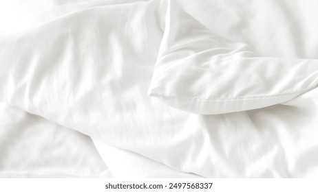 Smooth white bedsheet background, soft texture, clean and minimalist style