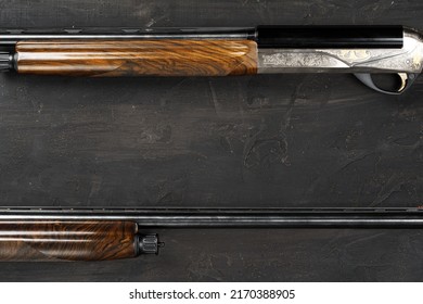 Smoothbore Hunting Gun On Black Background Close Up