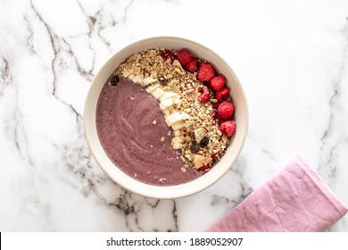 Smoothie Bowl Fruit And Granola Marble Counter Health Food Superfood Healthy