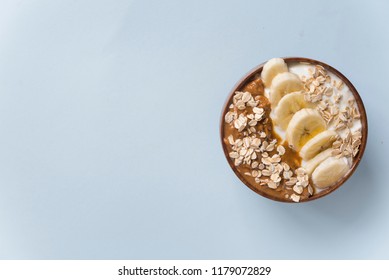 Smoothie Bowl Yogurt With Peanut Butter And Banana And Oats