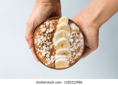 Smoothie Bowl Yogurt With Peanut Butter And Banana And Oats