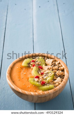 Similar – Smoothie with fruit,cereals and chia on white wooden table