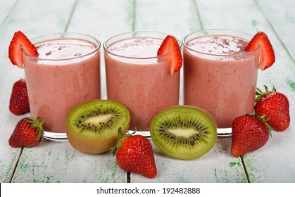 Smoothies of kiwi and strawberry on a white background - Powered by Shutterstock