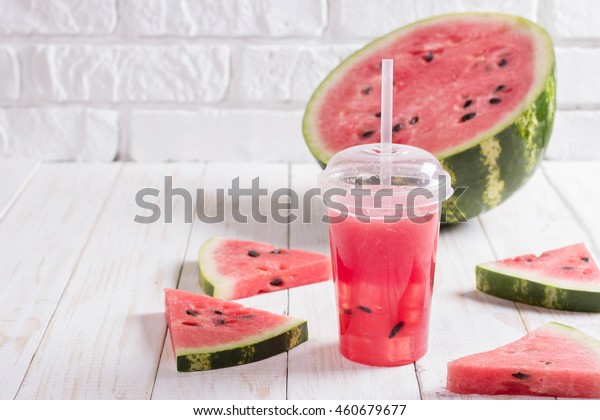 Download Smoothies Watermelon Juice Plastic Cup Straw Stock Photo Edit Now 460679677