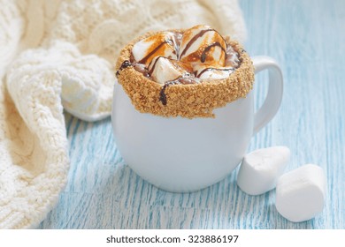 Smores Hot Chocolate With Roasted Marshmallow And Graham Cracker