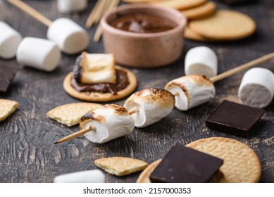 Smores With Marshmallow, Chocolate And Crackers